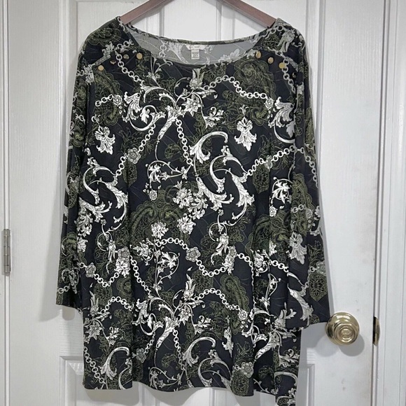 Cato Est. 1946 Plus Size 18/20W Tunic Blouse Black & White Chain Paisley - Picture 1 of 7